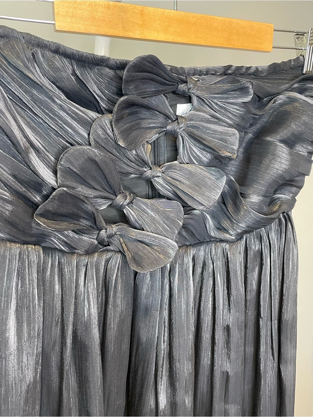 Petal & Pup Strapless Black Pleated Chiffon Gown 3D Floral Detail NWOT - Medium - Picture 3 of 6